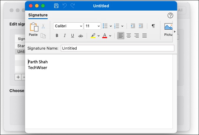 изменить подпись Outlook на Mac