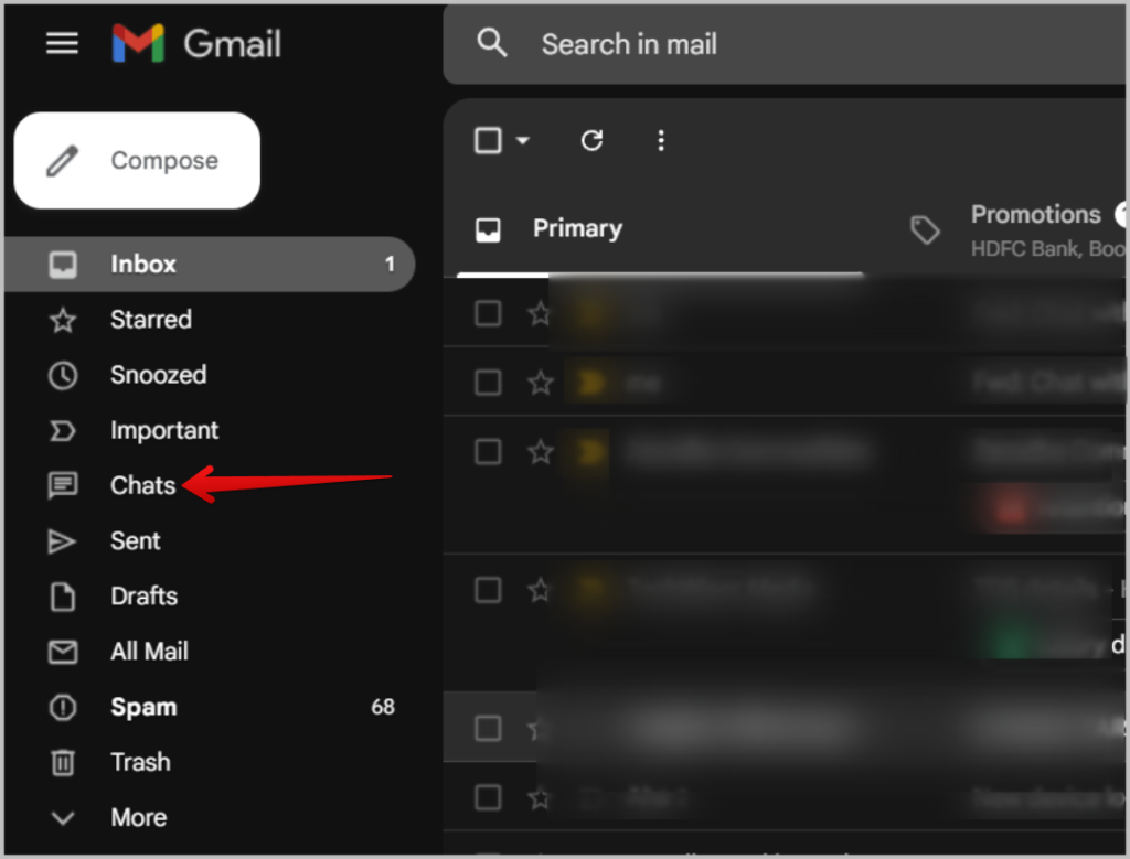 Открытие чатов в Gmail