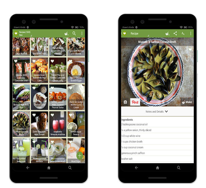 Скриншоты приложения ChefTap на телефоне Android. Изображение рецепта мидий.
