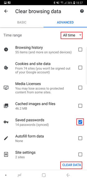 как проверить сохраненный пароль в мобильном Chrome - очистить данные