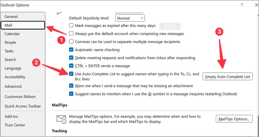 Очистить список автозаполнения в Outlook