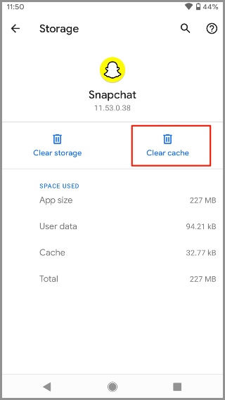 очистить кэш Snapchat на Android