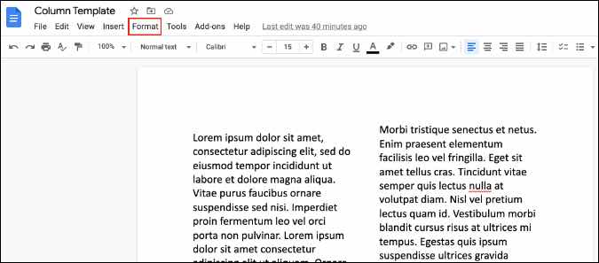 нажмите «Форматировать» в Google Docs