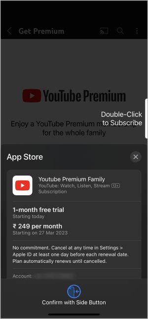 Подтвердите подписку YouTube на Double Click iOS