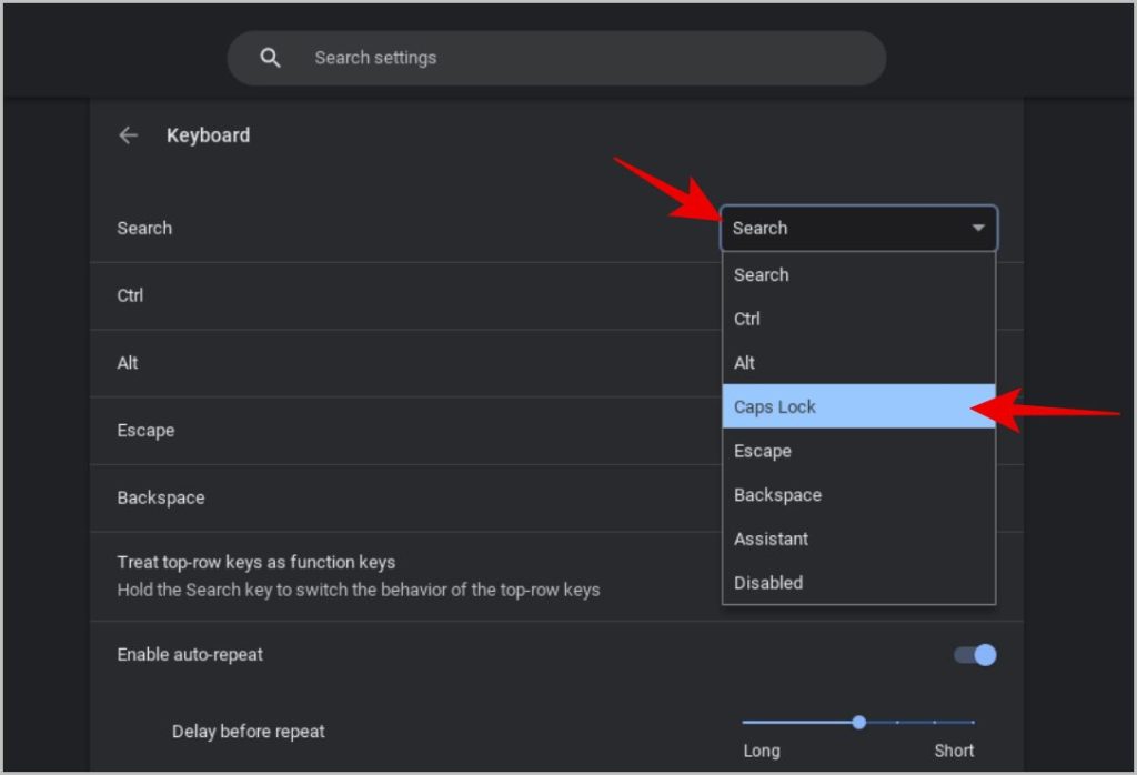 Замена кнопки поиска на кнопку Caps Lock в ChromeOS