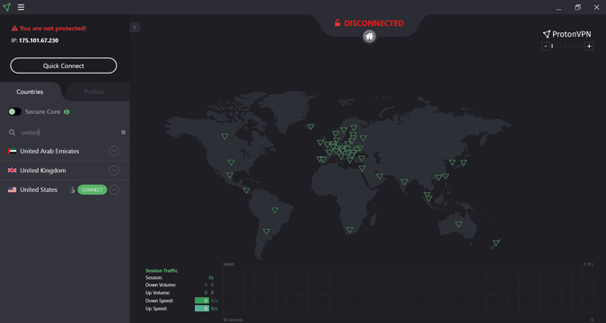 подключение к серверу в США через Proton VPN