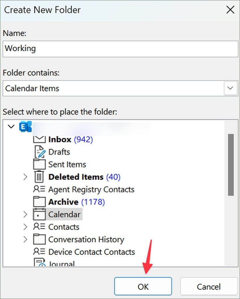 Создайте новую папку для календаря в Outlook Classic.