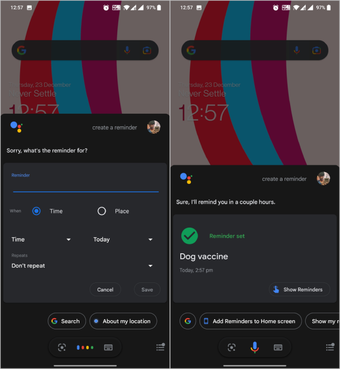 Создание напоминания из Google Assistant