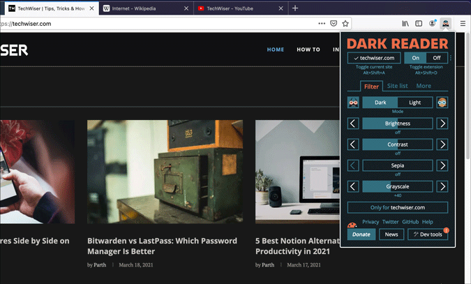 Dark Reader лучшее расширение темного режима для Firefox