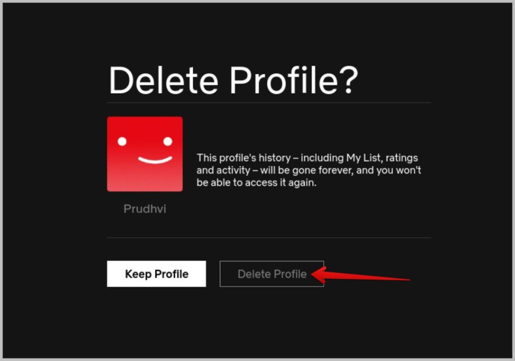 Удаление профиля Netflix
