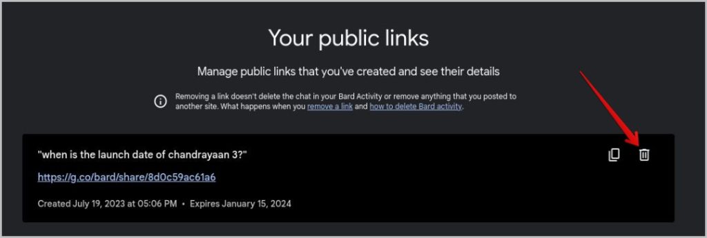 Удаление публичных ссылок в Google Bard