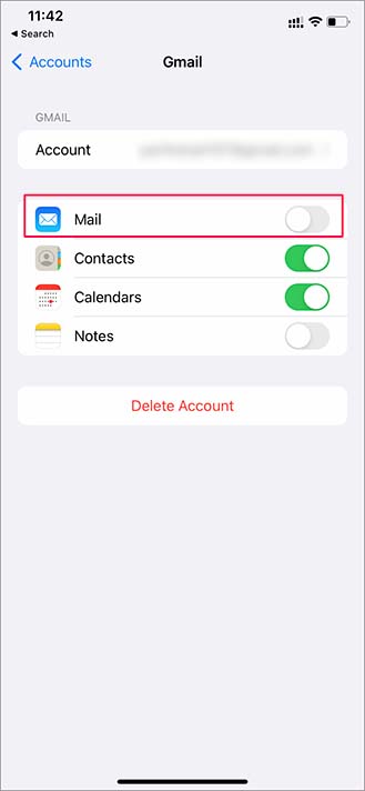 отключить Gmail на iPhone