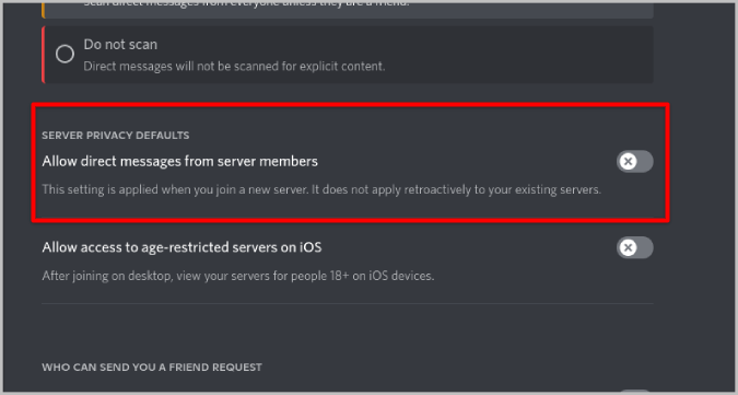 Разрешение прямых сообщений от участников сервера в Discord