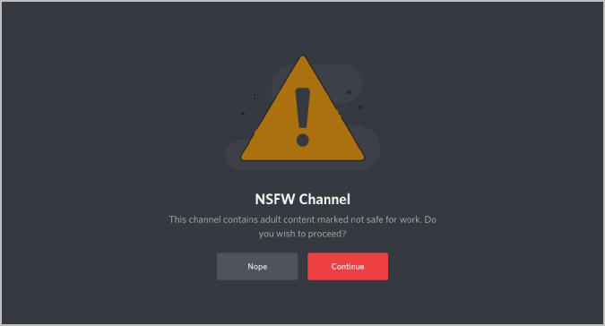 Предупреждающее сообщение канала Discord NSFW