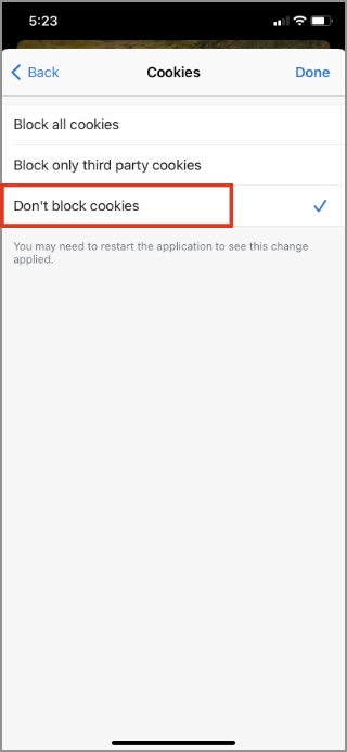 не блокировать файлы cookie на iPhone