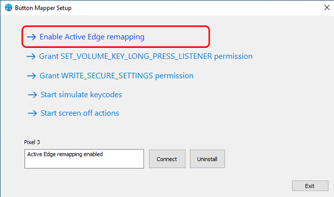 включить активное переназначение краев в настольном приложении Button Mapper