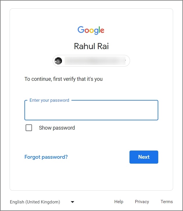 введите пароль Google