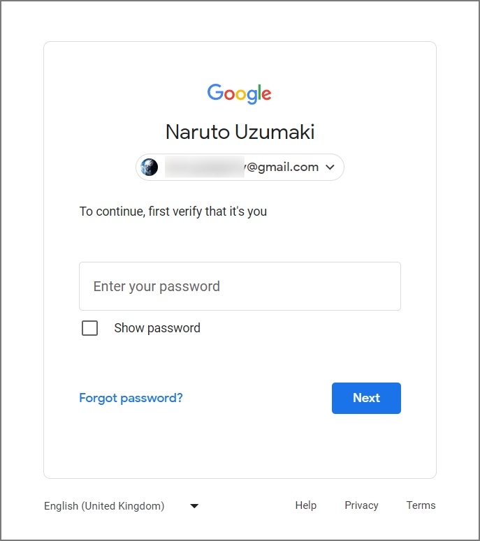 введите пароль своей учетной записи Google
