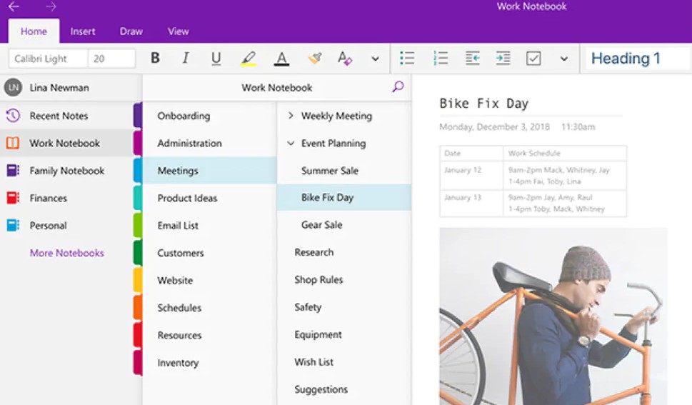 блокноты onenote, разделы, иерархия заметок