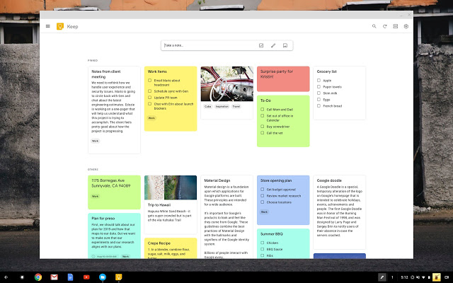 интерфейс Google Keep