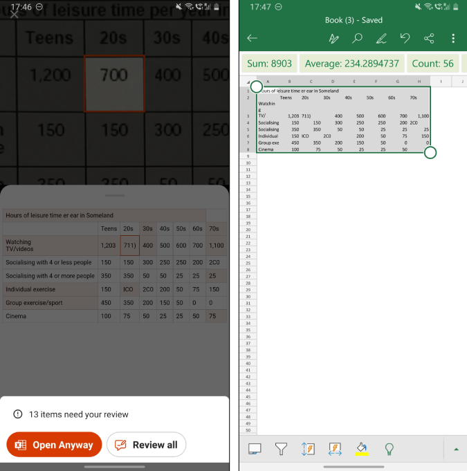 экспортировать как Excel или скопировать текст