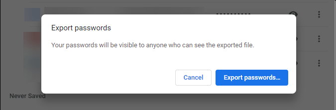 экспортировать сохраненные пароли из Chrome