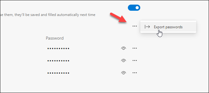 экспортировать сохраненные пароли из Edge