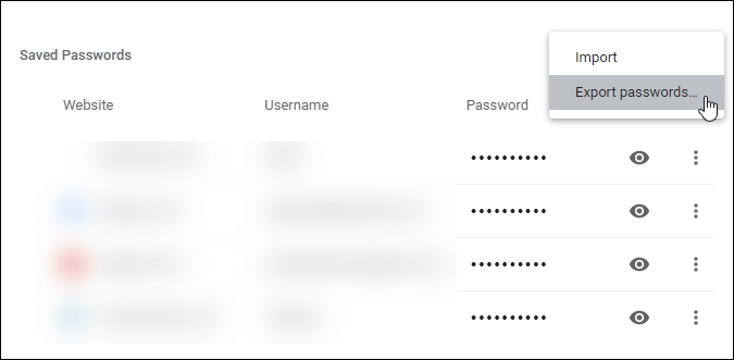 экспорт настроек паролей в Chrome