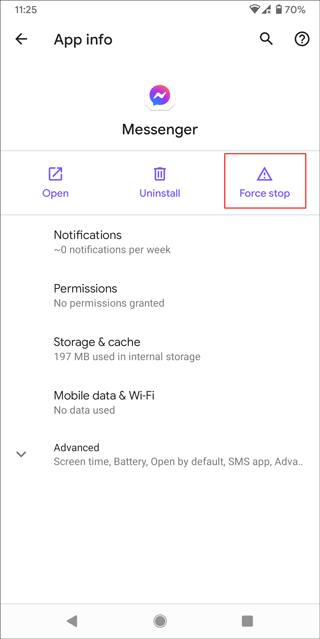 принудительно остановить мессенджер на андроиде