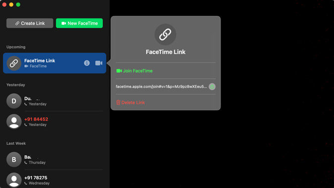 ссылки FaceTime для Mac