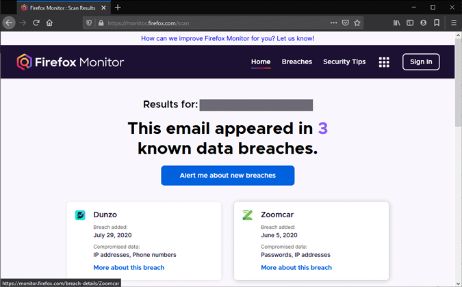 Firefox Monitor сканирует нарушения безопасности