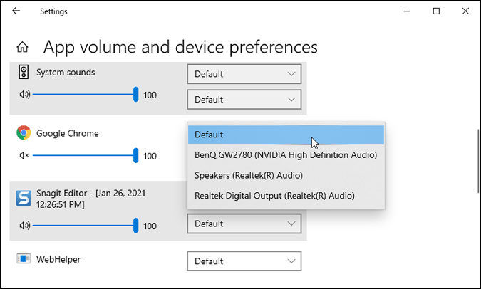 изменить вывод звука по умолчанию в Windows 10