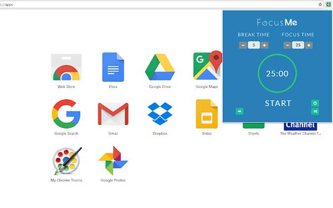 focusme — расширение Chrome для установки таймера Pomodoro