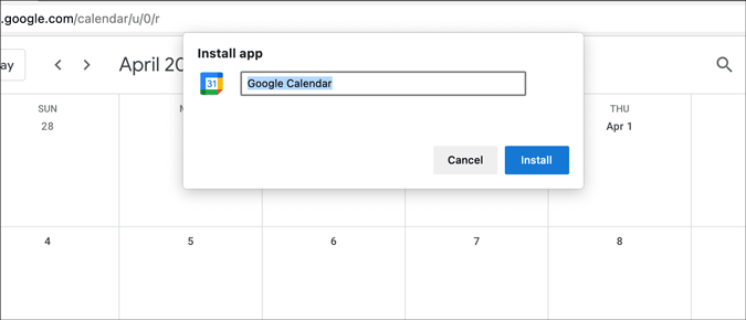 установить Google Calendar PWA на Mac