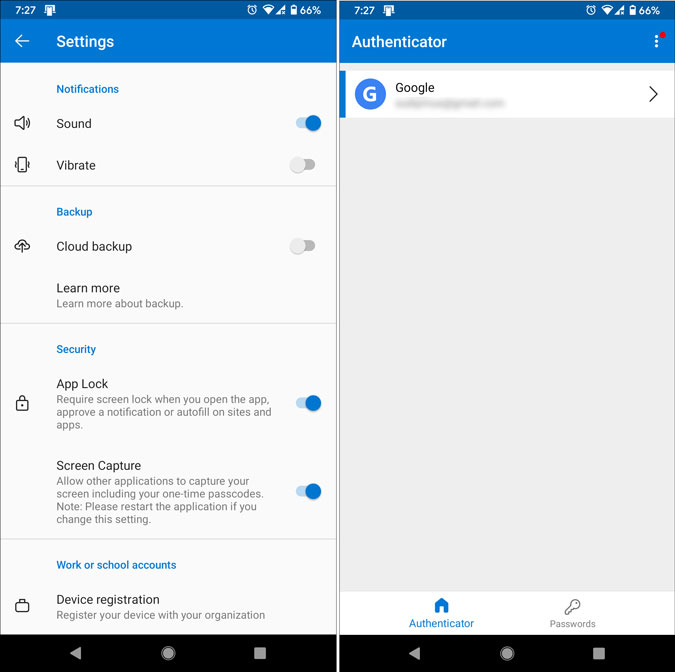 Microsoft Authenticator для панели настроек Android