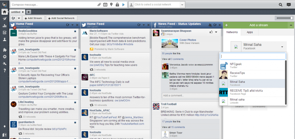 Скриншот hootsuite — управление несколькими учетными записями в Твиттере