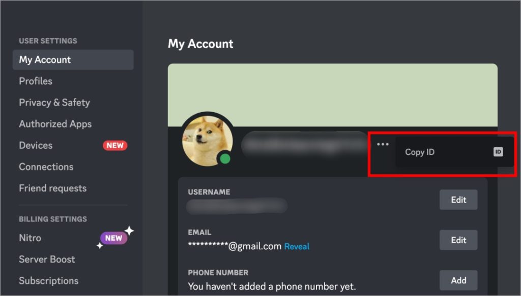 скопируйте ссылку на идентификатор вашего профиля Discord