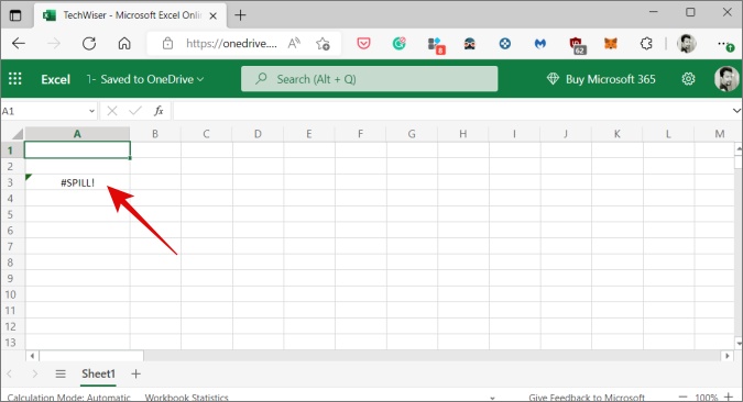 Ошибка разлива в таблице Excel в Windows 11