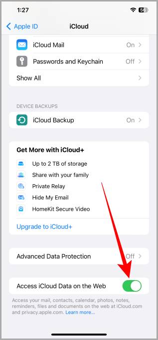 Настройки iCloud iOS