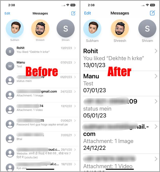 Размер текста iMessage изменен на iOS