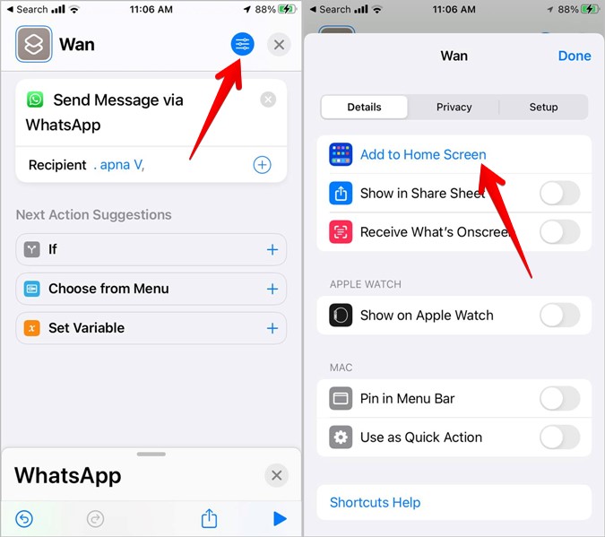 Ярлык iPhone WhatsApp Добавить главный экран