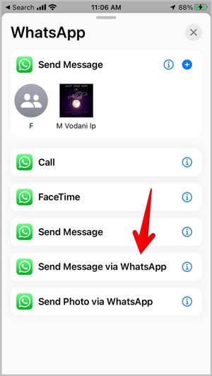 Ярлык iPhone WhatsApp отправить сообщение