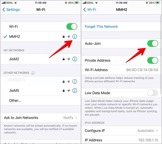 iPhone Wi-Fi Включить автоматическое подключение к сети