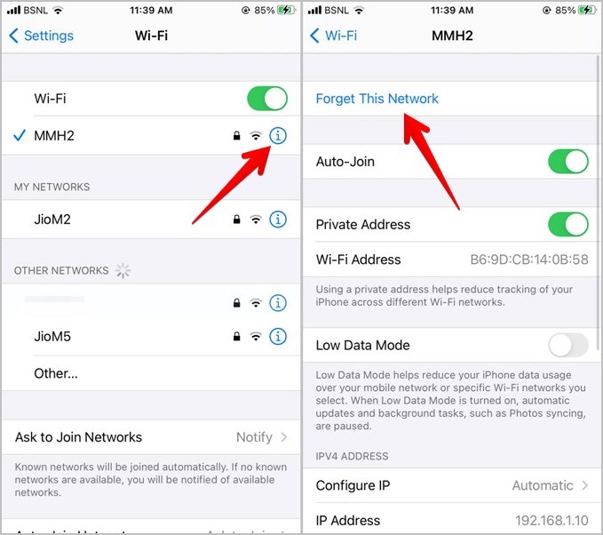 iPhone Wi-Fi Забудьте о сети