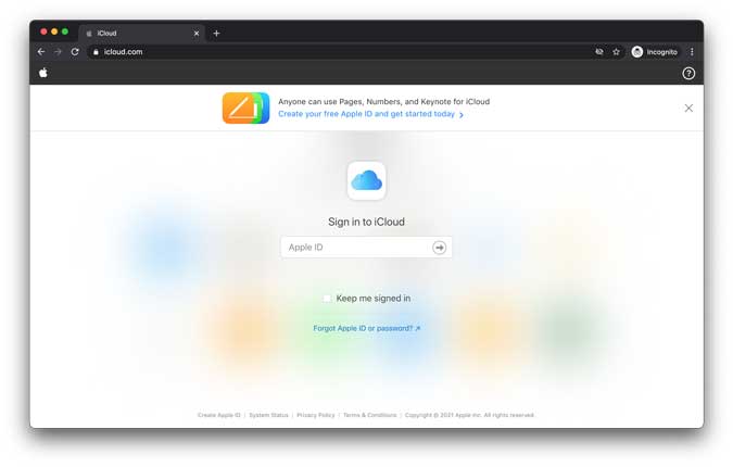 сайт icloud на рабочем столе