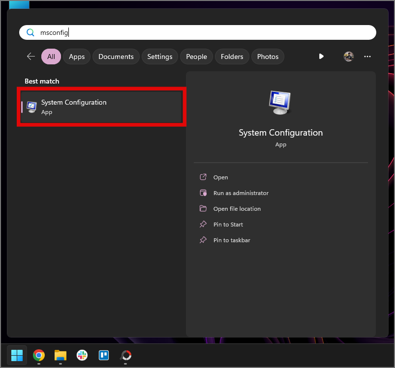 открытие конфигурации системы в Windows