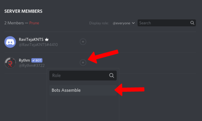 Предоставление роли боту Discord