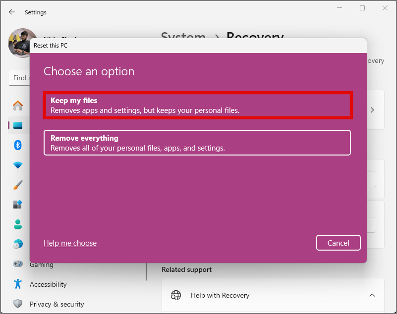 выбор сохранения файлов при перезагрузке компьютера в Windows