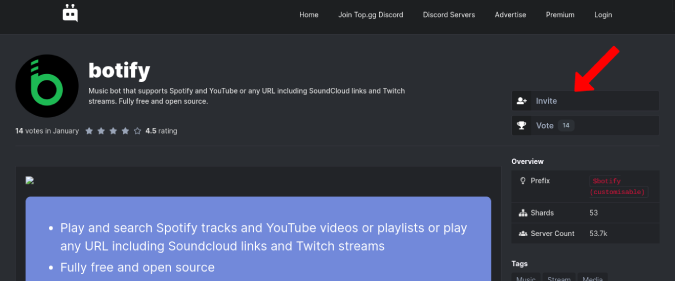 Приглашение Botify в Discord