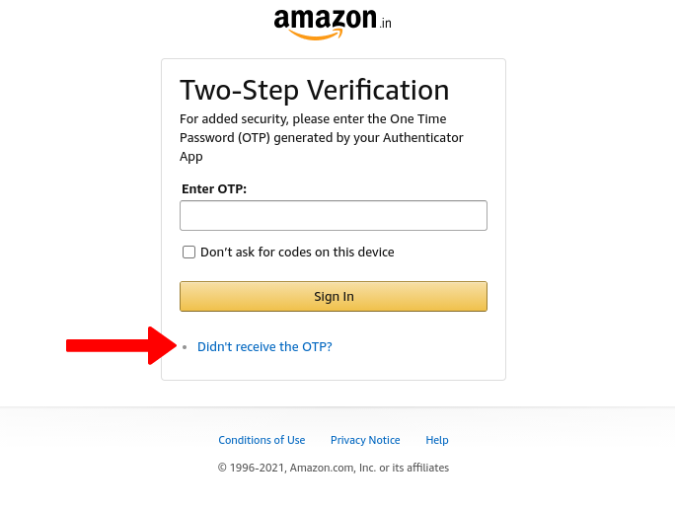 Не получил опцию OTP на Amazon